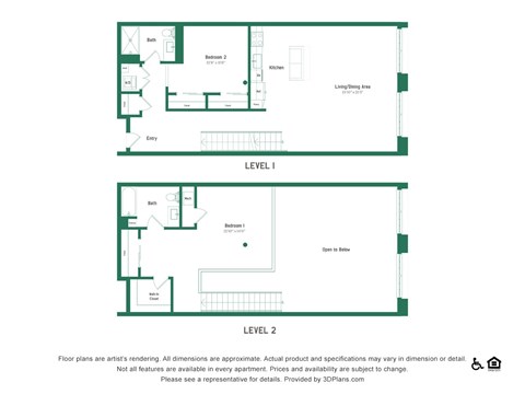 Floor plan for 2 beds, 2 baths, 1435 sqft